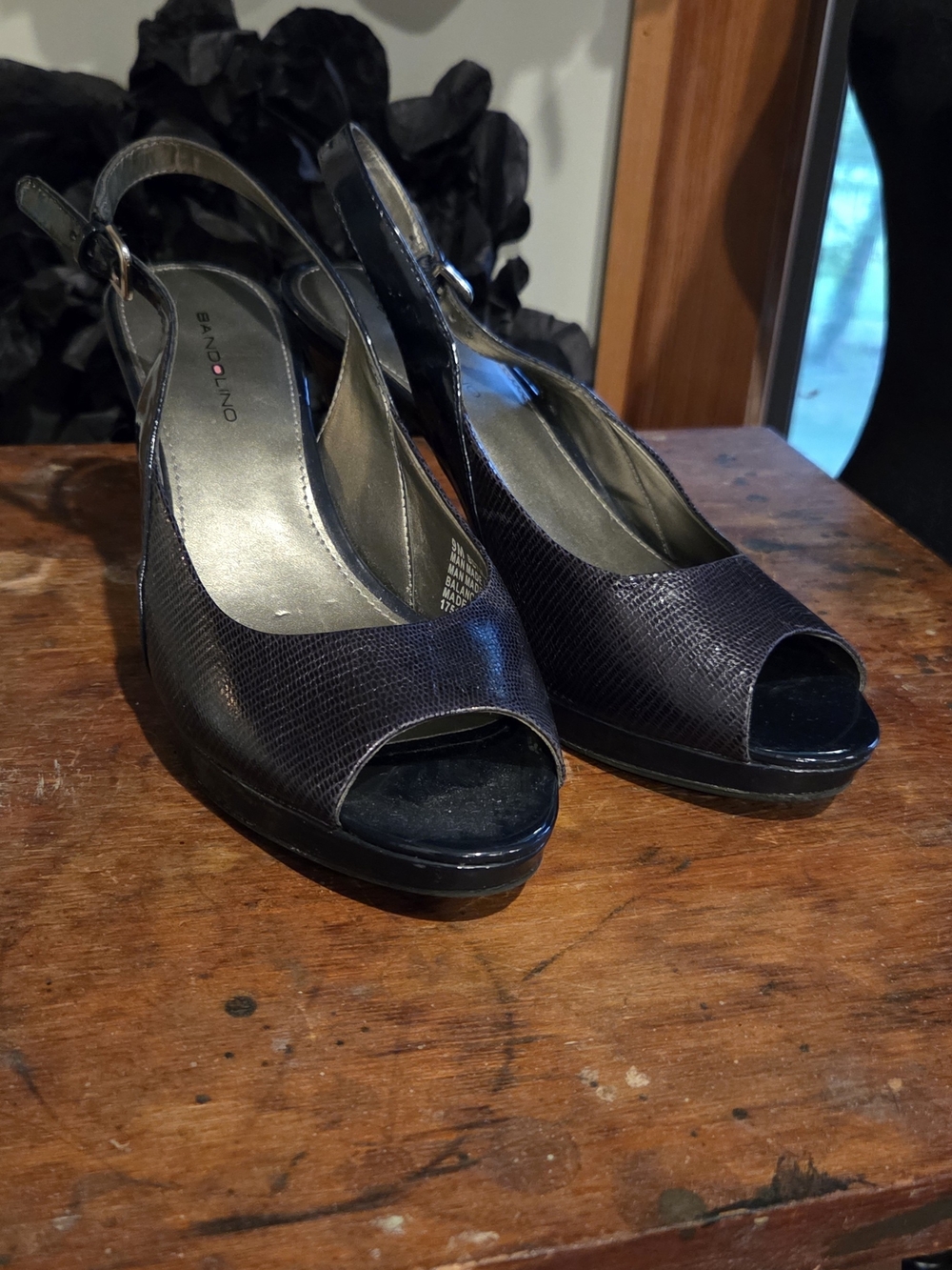6Bandolino Navy Peep-Toe Slingback Platform Heels